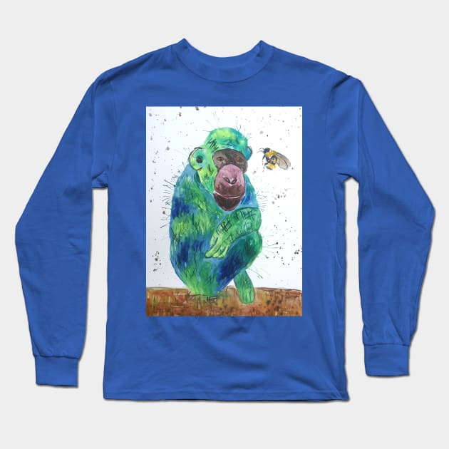 Bumble bee talking to a Green Ape Long Sleeve T-Shirt by Casimirasquirkyart